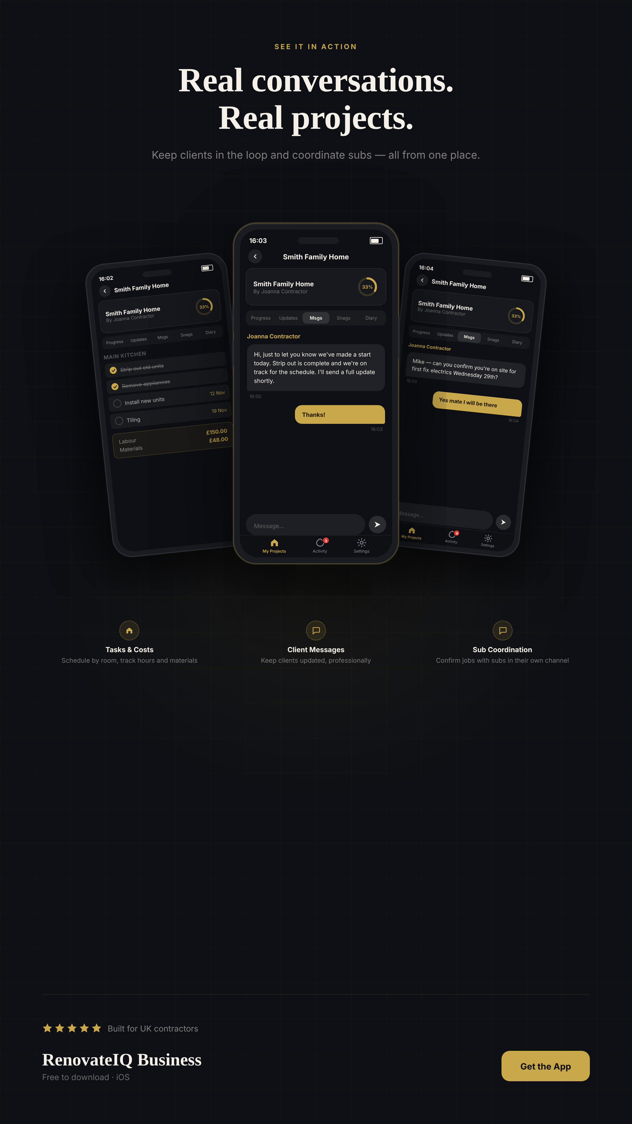 RenovateIQ Business — client and subcontractor messaging